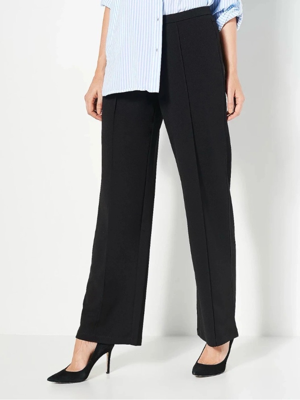 Attitudes by Renee Black High-Rise Wide-Leg crepe Trousers Size S Tall, MT